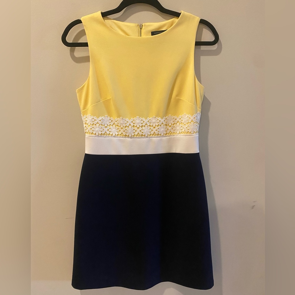 Tommy Hilfiger Womens Yellow/navy Career Sleeveless Dress Size 4